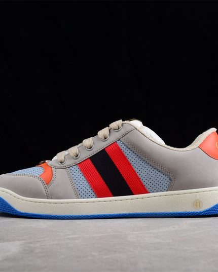Gucci Grey-Blue Sneaker with Red-Black Web Stripe
