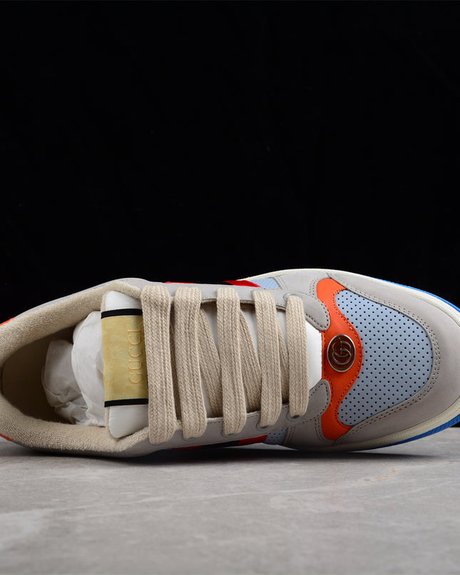 Gucci Grey-Blue Sneaker with Red-Black Web Stripe