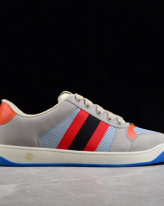 Gucci Grey-Blue Sneaker with Red-Black Web Stripe
