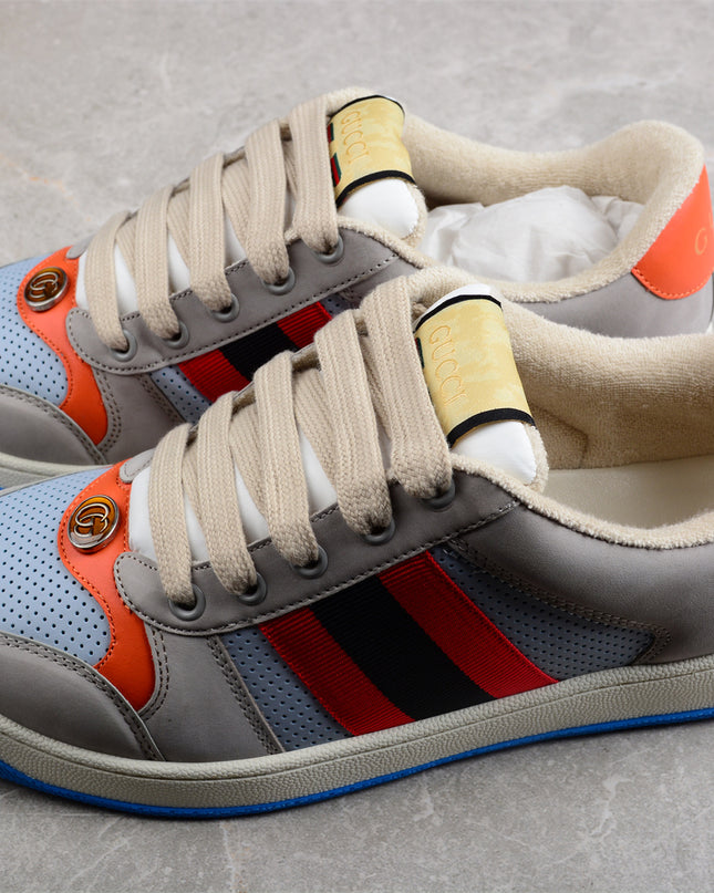 Gucci Grey-Blue Sneaker with Red-Black Web Stripe