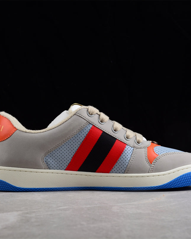 Gucci Grey-Blue Sneaker with Red-Black Web Stripe