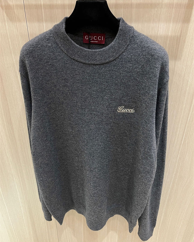 Gucci Grey Cotton Logo Crewneck Sweatshirt