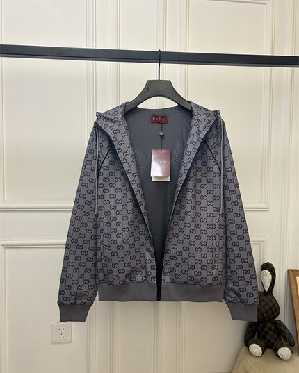 Gucci Grey Monogram Zip-Up Hoodie