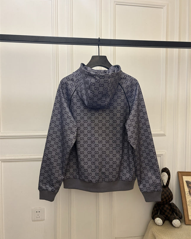 Gucci Grey Monogram Zip-Up Hoodie