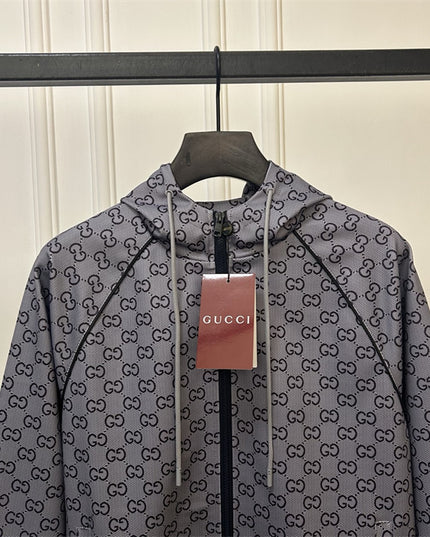 Gucci Grey Monogram Zip-Up Hoodie
