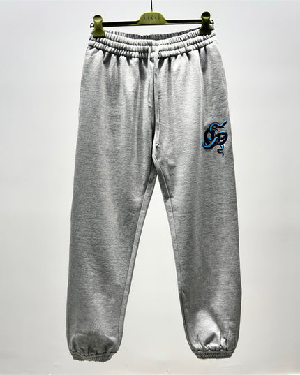 Gucci Grey Sweatpants with Blue Snake GG Embroidery