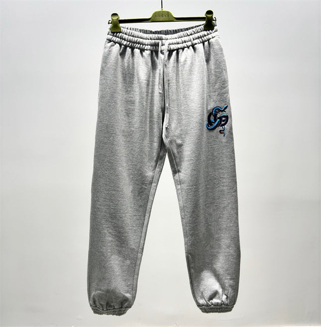 Gucci Grey Sweatpants with Blue Snake GG Embroidery