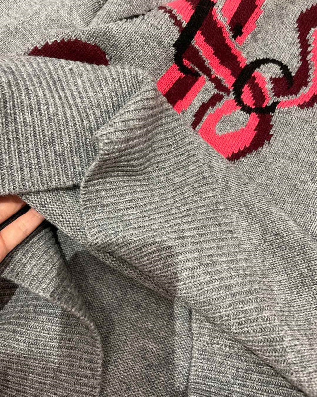 Gucci Grey Wool Sweater with Red Serpent Motif