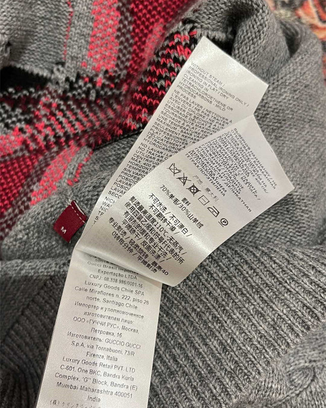 Gucci Grey Wool Sweater with Red Serpent Motif