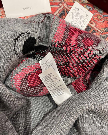 Gucci Grey Wool Sweater with Red Serpent Motif