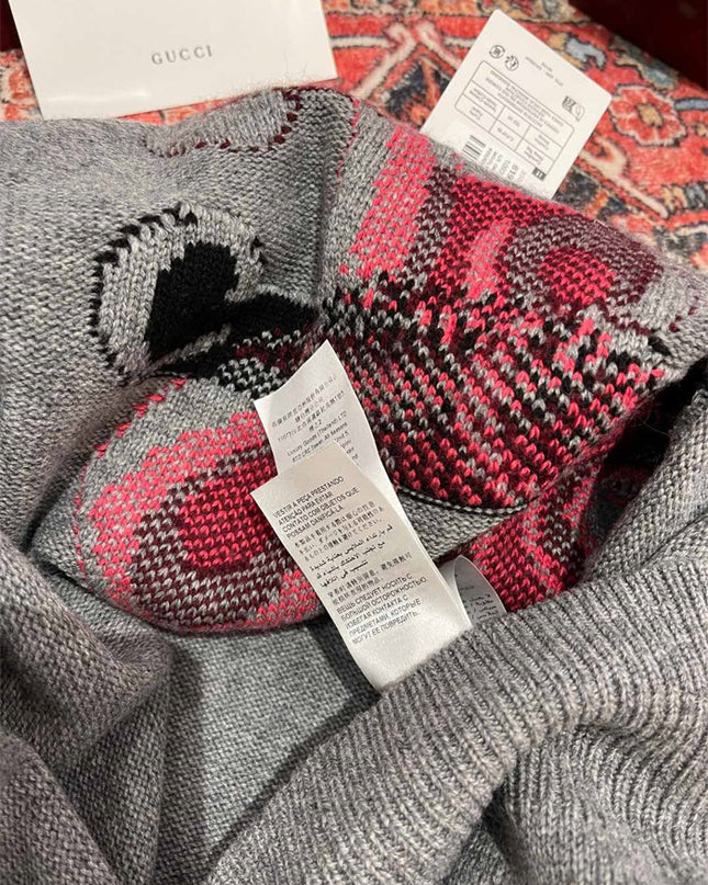 Gucci Grey Wool Sweater with Red Serpent Motif