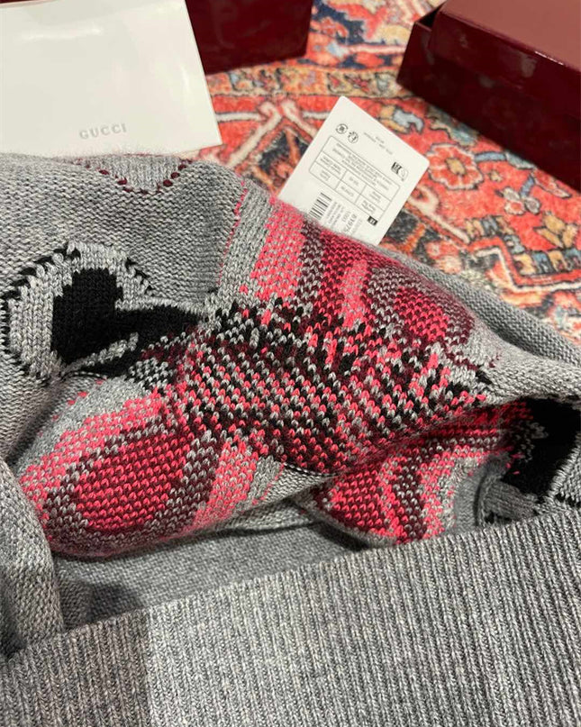 Gucci Grey Wool Sweater with Red Serpent Motif