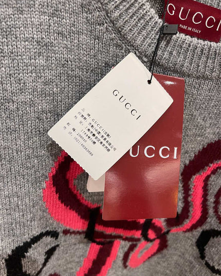 Gucci Grey Wool Sweater with Red Serpent Motif
