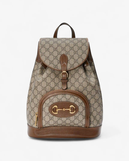Gucci Horsebit 1955 GG Backpack – Brown Leather Trim