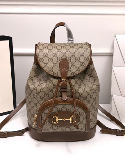 Gucci Horsebit 1955 GG Backpack – Brown Leather Trim