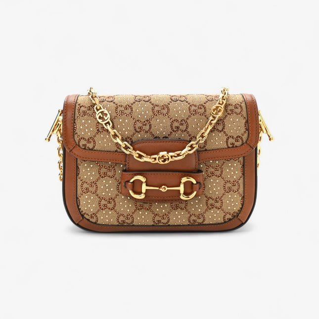 Gucci Horsebit 1955 GG Mini Bag - Brown Leather Trim