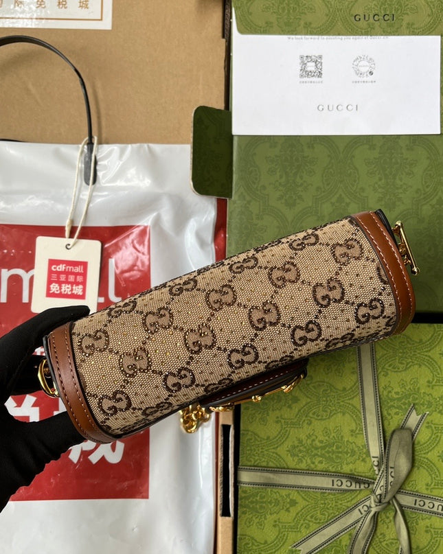 Gucci Horsebit 1955 GG Mini Bag - Brown Leather Trim
