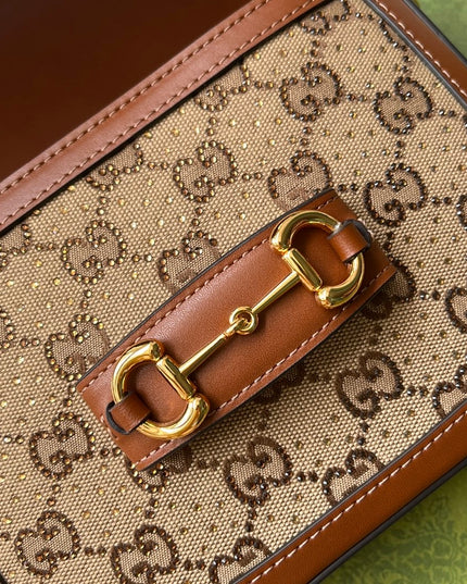 Gucci Horsebit 1955 GG Mini Bag - Brown Leather Trim