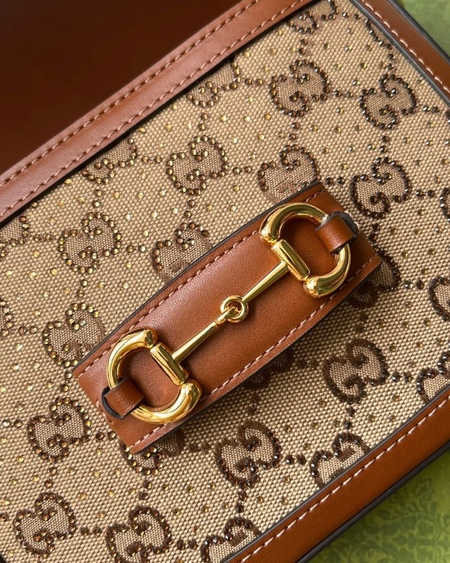 Gucci Horsebit 1955 GG Mini Bag - Brown Leather Trim