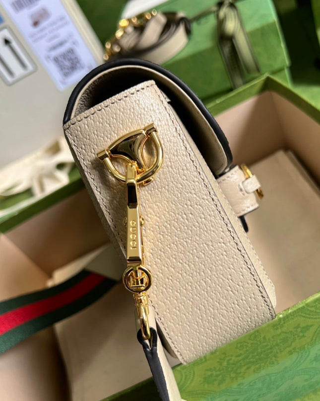 Gucci Horsebit 1955 Shoulder Bag – Ivory GG Canvas with Web Strap