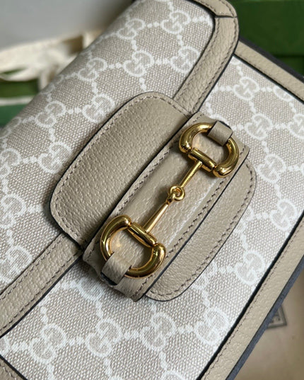 Gucci Horsebit 1955 Shoulder Bag – Ivory GG Canvas with Web Strap