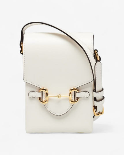 Gucci Horsebit 1955 White Leather Mini Phone Bag
