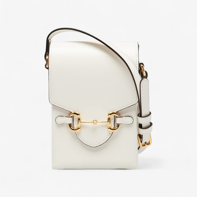 Gucci Horsebit 1955 White Leather Mini Phone Bag