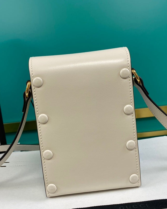 Gucci Horsebit 1955 White Leather Mini Phone Bag