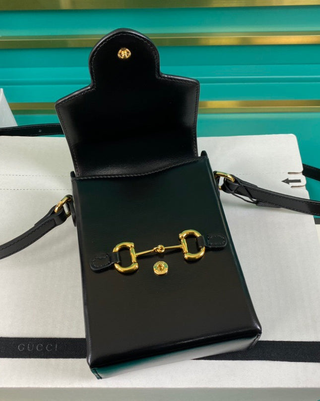 Gucci Horsebit 1955 Black Leather Mini Phone Bag