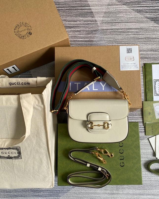 Gucci Horsebit 1955 White Leather Mini Shoulder Bag