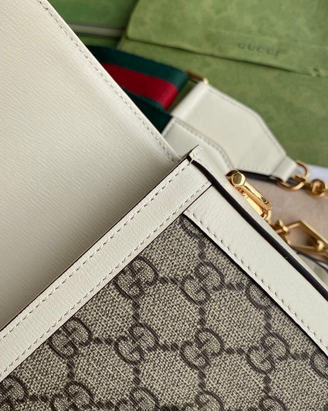 Gucci Horsebit 1955 GG Supreme Mini Shoulder Bag – White Leather Trim