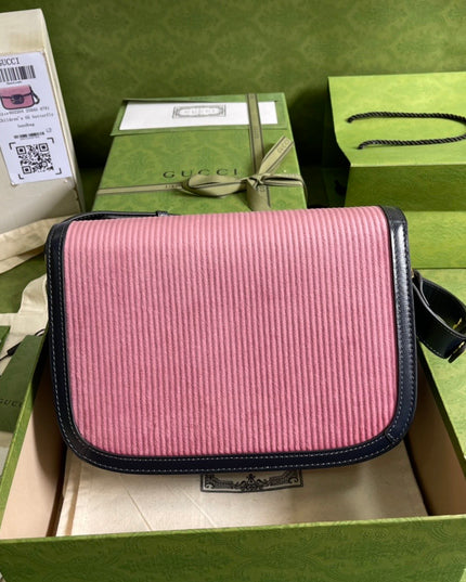 Gucci Horsebit 1955 Shoulder Bag – Pink Corduroy & Black Leather