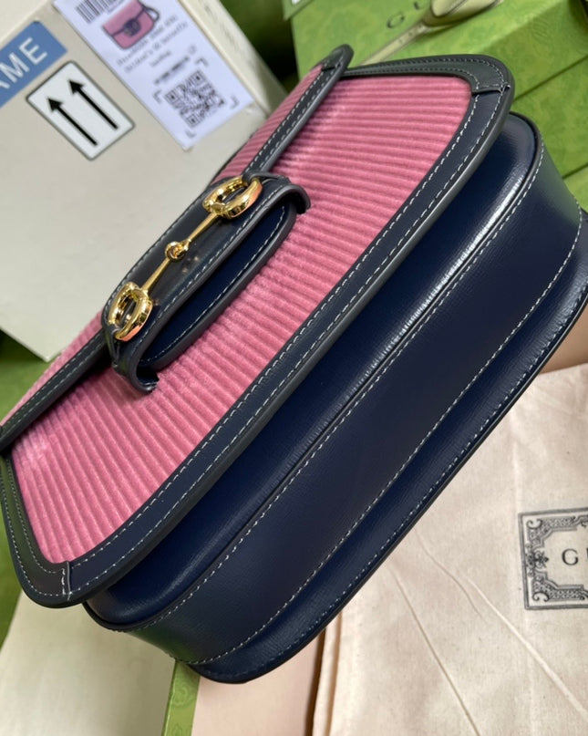 Gucci Horsebit 1955 Shoulder Bag – Pink Corduroy & Black Leather