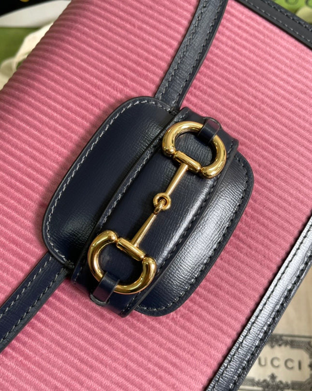 Gucci Horsebit 1955 Shoulder Bag – Pink Corduroy & Black Leather