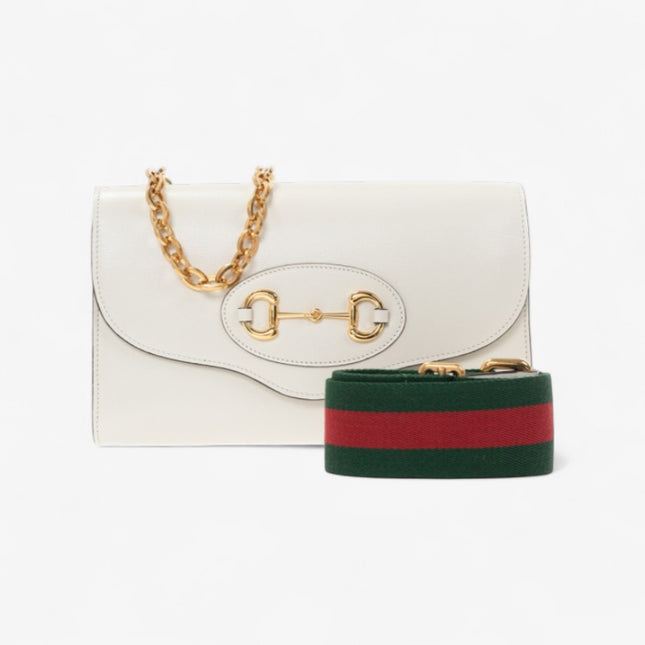 Gucci Horsebit 1955 Small Shoulder Bag – White Leather with Web Strap