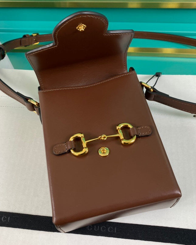 Gucci Horsebit 1955 Brown Leather Mini Phone Bag