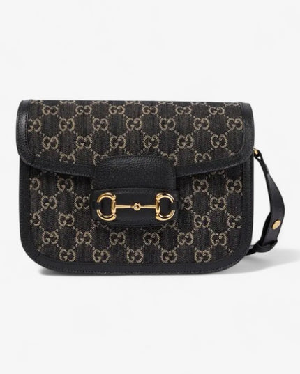 Gucci Horsebit 1955 GG Shoulder Bag – Black GG Canvas