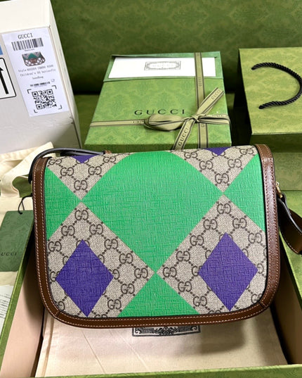 Gucci Horsebit 1955 GG Shoulder Bag – Multicolor Geometric & Polka Dot Print
