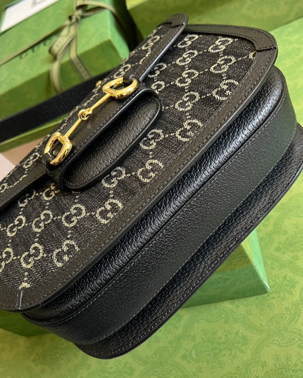 Gucci Horsebit 1955 GG Shoulder Bag – Black GG Canvas