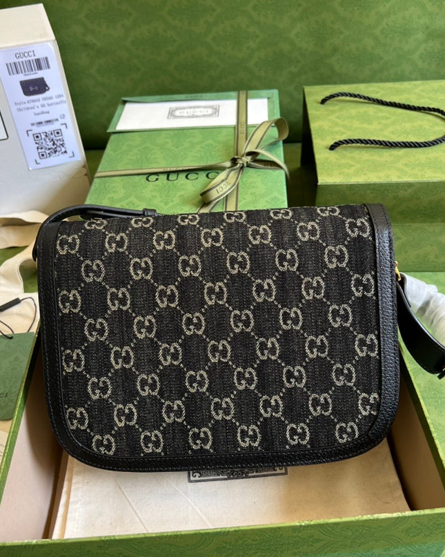 Gucci Horsebit 1955 GG Shoulder Bag – Black GG Canvas