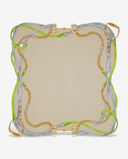 Gucci Horsebit Chains & Belts Silk Jacquard Carré Scarf – Light Green & Black
