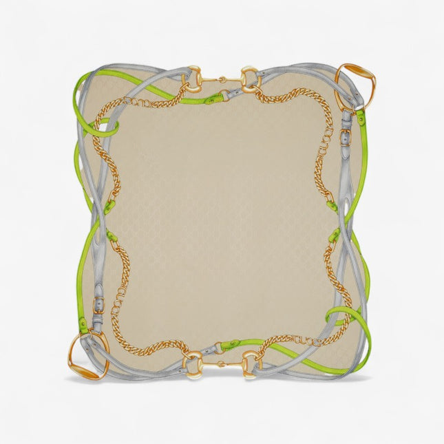 Gucci Horsebit Chains & Belts Silk Jacquard Carré Scarf – Light Green & Black