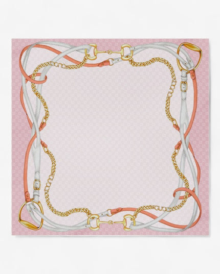 Gucci Horsebit Chains & Belts Silk Jacquard Carré Scarf – Light Pink