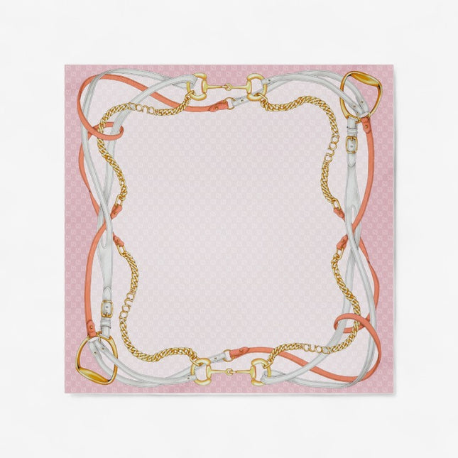 Gucci Horsebit Chains & Belts Silk Jacquard Carré Scarf – Light Pink