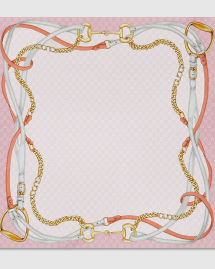 Gucci Horsebit Chains & Belts Silk Jacquard Carré Scarf – Light Pink