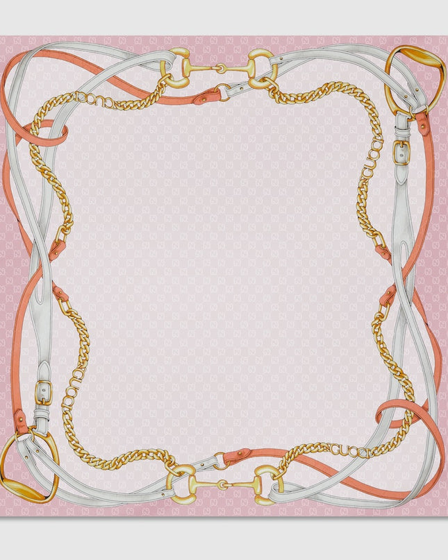 Gucci Horsebit Chains & Belts Silk Jacquard Carré Scarf – Light Pink