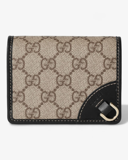 Gucci Horsebit GG Supreme Canvas and Black Leather Compact Wallet
