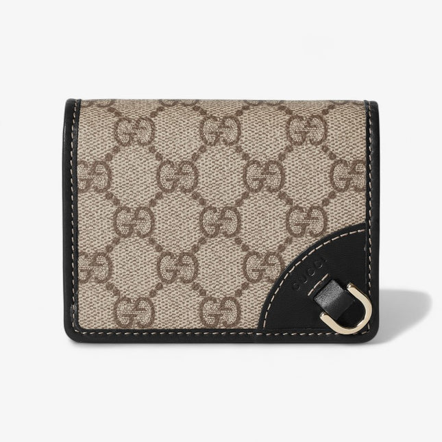 Gucci Horsebit GG Supreme Canvas and Black Leather Compact Wallet