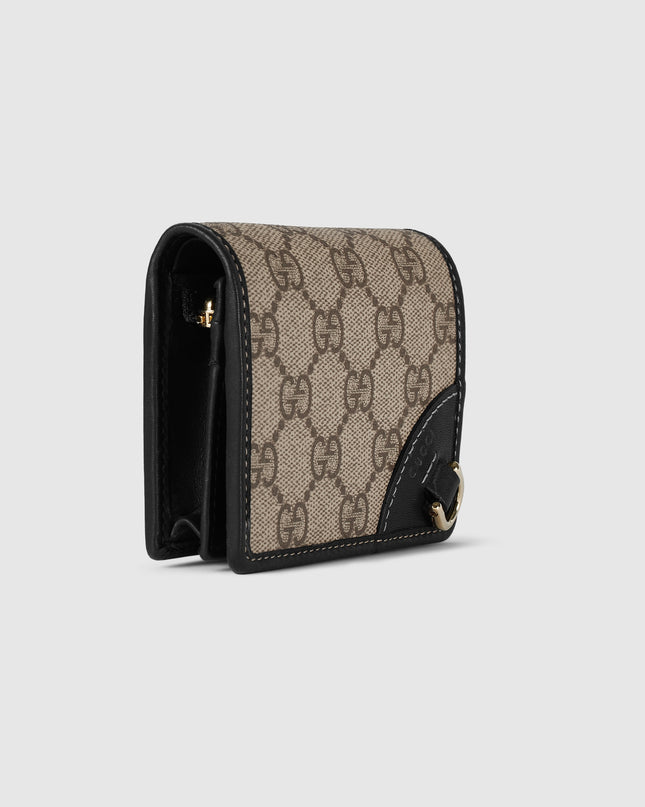 Gucci Horsebit GG Supreme Canvas and Black Leather Compact Wallet