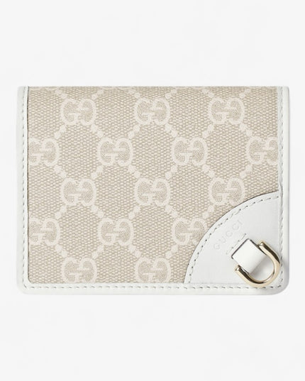 Gucci Horsebit GG Supreme Canvas and White Leather Compact Wallet